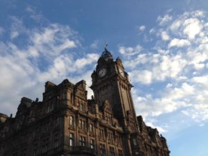 Blue sky over Edinburgh building